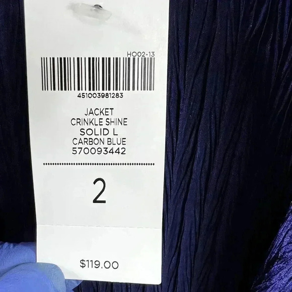 Chicos 2 Lg NWT Crinkle Shine Carbon Blue Jacket MSRP 119.00 Blazer Careerwear - Picture 9 of 16